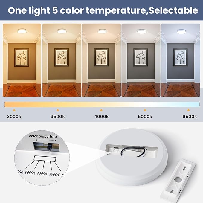 NIORSUN 7 Inch LED Ceiling Lights,Dimmable 5CCT Lighting Options Flush Mount Ceiling Light,15W Bathroom Ceiling Lights,Flat Ceiling Light,Low Profile Light Fixture for Hallway Bedroom,1 Pack…