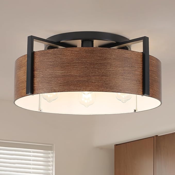 20'' Farmhouse Semi Flush Mount Ceiling Light, 4-Light Rustic Hallway Entryway Light Fixtures, Metal Wood Grain Finish Close to Ceiling Lights for Kitchen Dining Room Bedroom Living Room Foyer