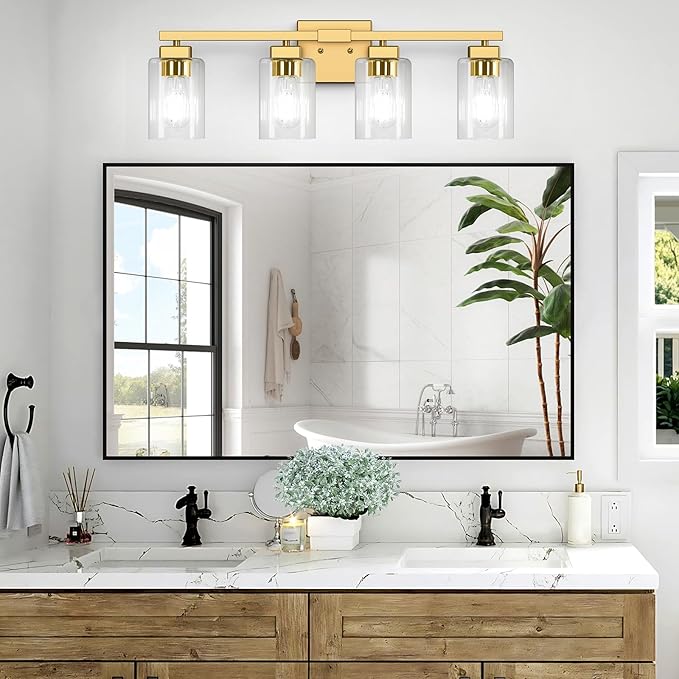 BesLowe 27" 4-Light Bathroom Light Fixture, Modern Gold Bathroom Vanity Light, Bathroom Lighting Fixtures Over Mirror, Matte Gold Bathrom Wall Lamp, Wall Lights for Living Room Bedroom