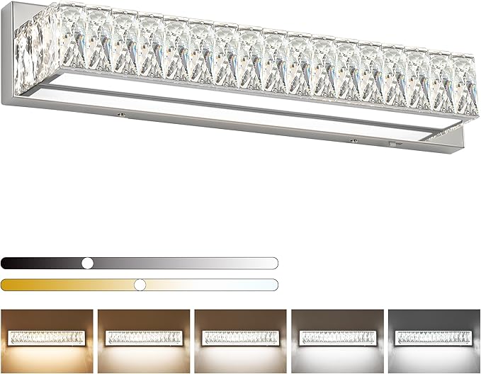 ZUZITO Crystal Vanity Lights for Bathroom 18W LED Bathroom Light Bar Modern Chrome Lighting Fixtures Over Mirror for Bath 22.8 inch