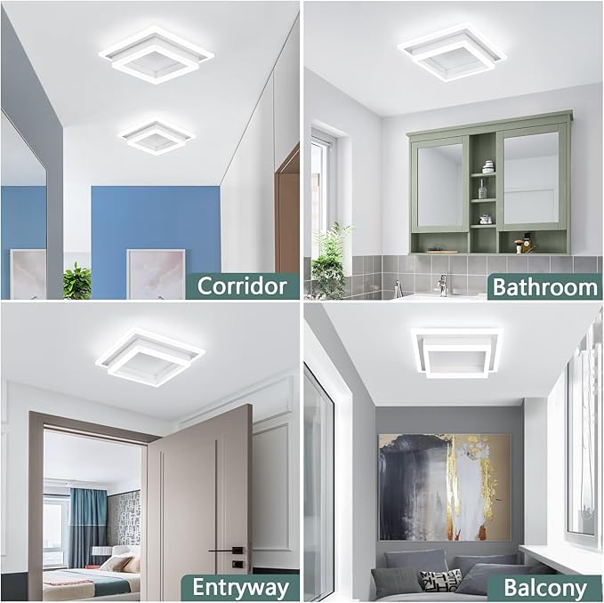 32W Flush Mount Modern LED Ceiling Lights, White Small Hallway Ceiling Light, Cool White 6000K Acrylic LED Ceiling Light Fixtures, Close to Ceiling Lights for Bedroom Dining Room Kitchen Bathroom