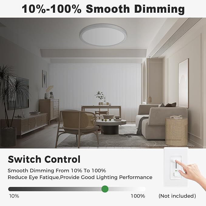 zemty 15" LED Flush Mount Ceiling Light, 30W Dimmable, 5CCT (3000K–6500K) White Round Fixture | Bright Low-Profile Lighting for Bedroom, Kitchen, Hallway, Living Room -1Pack
