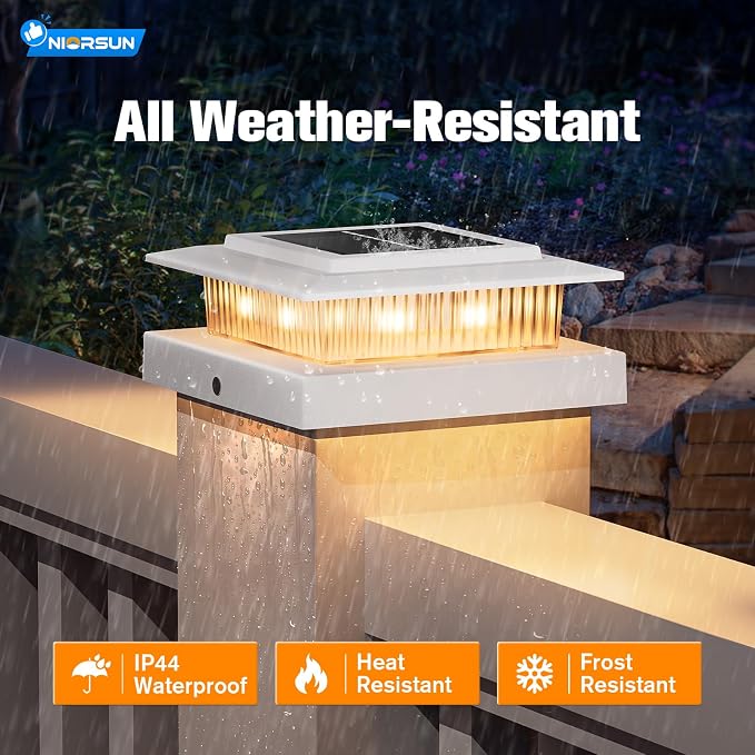 NIORSUN Solar Post Cap Lights Outdoor Waterproof, 4x4 Post Solar Lights RGB Color Changing, Fence Posts Solars Light for Deck Patio Garden Deco, 4x4 Posts Caps Wood Vinyl, 5x5 Vinyl, 24 Pack (White)