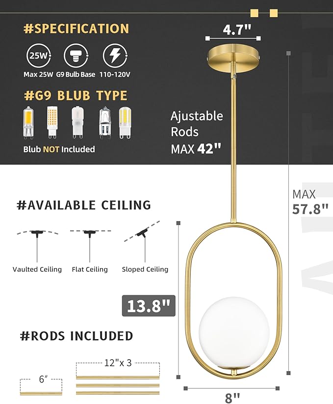 AUTELO 2 Pack Pendant Lights Kitchen Island, Matte Black Glass Pendant Lights with Milky White Globe Hanging Lamp, Adjustable Rods for Kitchen Bar Dining Room, H9376 MGBK-2PK