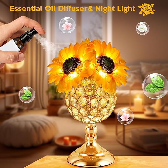 Sunflower Table Lamps for Women-Sunflower Flower Touch Lamp with 3-Color Infinitely Dimming,10+ Hours Runtime-Ideal Gift for Mom,Flower Decor for Bedroom and Office,USB Charge,IP44 Waterproof