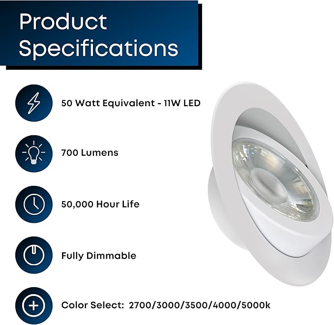 Feit Electric 4" LED Recessed Downlights with External Tethered Jbox, 50W Equivalent, Dimmable, 5CCT Seletable White, 90 CRI, 700 Lumens, 45-Year Lifetime, LEDR4XT/ADJ/6WYCA/4, 4 Pack