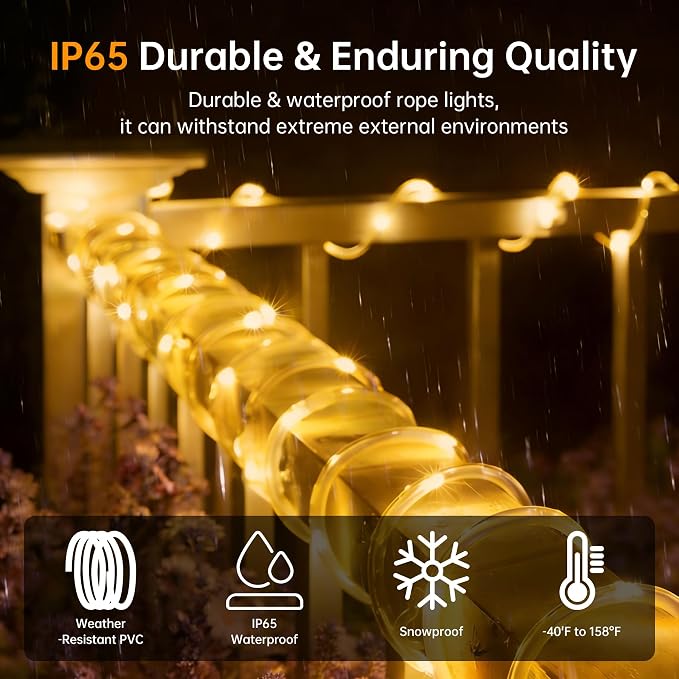 Solar Roep Lights for Outside, 2 Packs Total 66ft 200 LED Solar String Light with 8 Modes, Waterproof Solar Outdoor Light for Patio Garden Party Tree Proch Pool Holiday Xmas Decor-Warm White