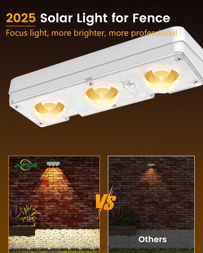 JOFIOS Solar Fence Lights Outdoor Waterproof Led, 12Pack,1300mAh,6 Inch Solar Lights for Fence with Warm White & RGB 8 Colors,Outdoor Solar Lights for Patio, Backyard, Deck, Railing (White)