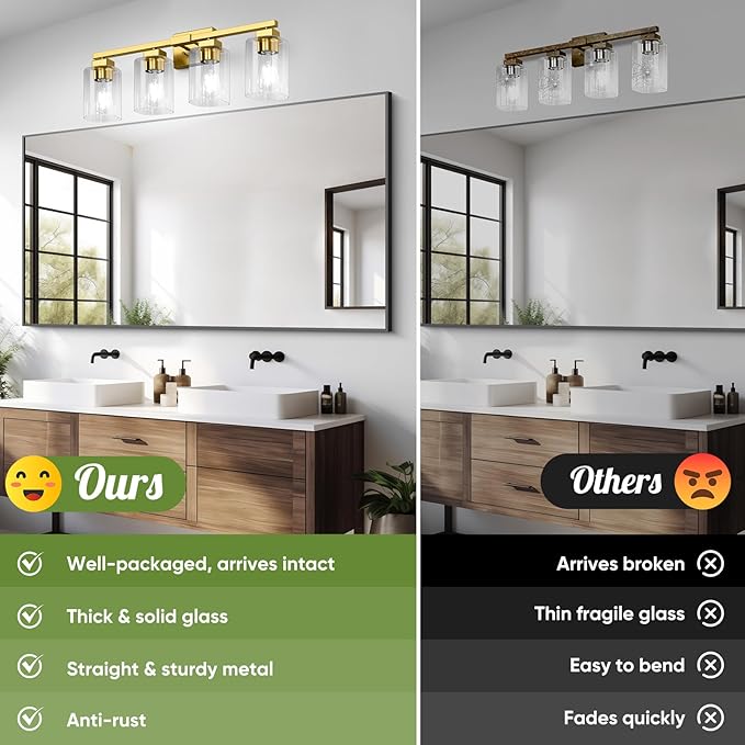 BesLowe 27" 4-Light Bathroom Light Fixture, Modern Gold Bathroom Vanity Light, Bathroom Lighting Fixtures Over Mirror, Matte Gold Bathrom Wall Lamp, Wall Lights for Living Room Bedroom