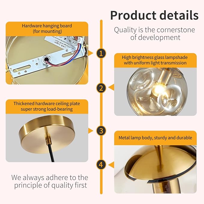 Modern Amber Concave Glass Pendant Light, Kitchen Island Lighting Single Globe Pendant Light Fixtures Century Kitchen Island Pendant Lighting for Bedroom Living Dining Room Light （Without Bulb）