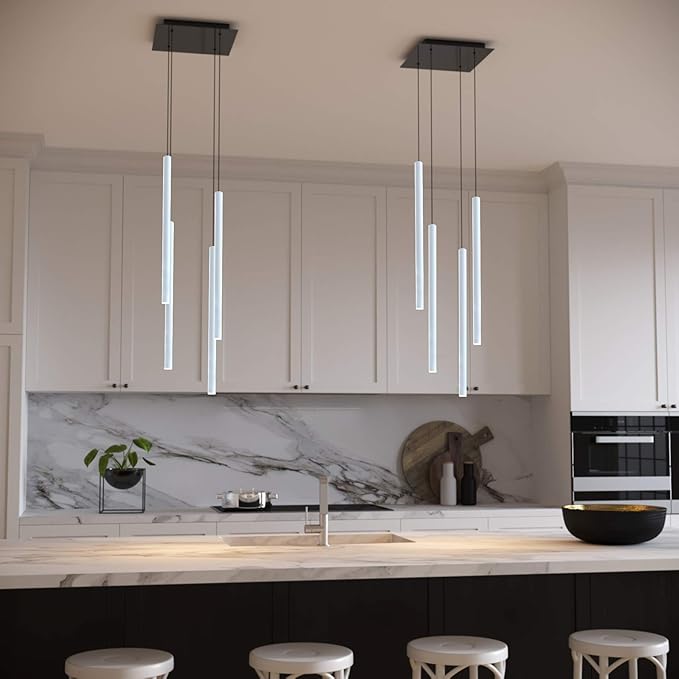CANALIS 4 Mini Pendant Lighting White - LED Hanging Light Fixture for Kitchen Island, Bar, Foyer - Cluster Pendants - Dimmable, Adjustable Wire, Lamp Bulb Included