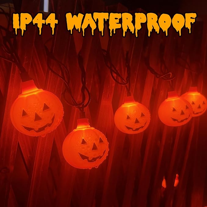 SUNSGNE Halloween Pumpkin String Lights 8.5ft Orange Hanging Decorative String Light with 10 Round Pumpkin Lights for Indoor Outdoor Halloween Party Thanksgiving Day Decor