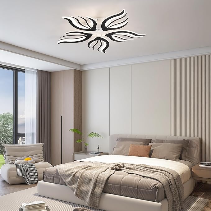 Becailyer 29.5" Flower Shaped Ceiling Light, Dimmable Modern LED Ceiling Lights with Remote Control, 5-Petals Flush Mount Ceiling Lamp for Living Room Bedroom Dining Room, Black