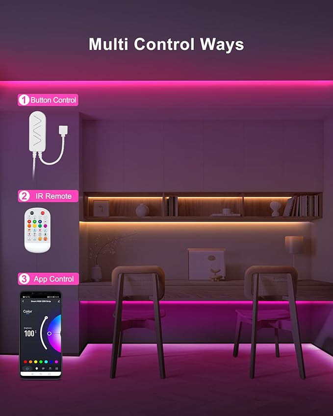 Tatazone 9.84ft Bluetooth RGB COB Led Strip Lights with Remote, Dimmable Smart App Led COB Light Strip, Color Changing Music Sync, Indoor RGB Led Lights Bedroom, Home Decor, Party