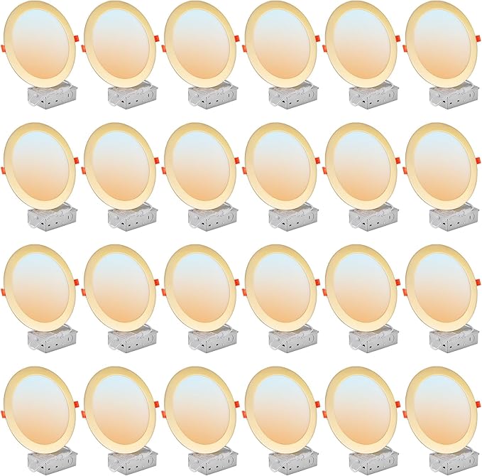 DLLT LED Recessed Ceiling Light: 24 Pack 8 Inch Slim Recessed Lighting for Kitchen - 5CCT Dimmable Canless Wafer Downlight for Living Room - 1800LM Brightness 18W LED Can Lights for Bedroom ETL FCC