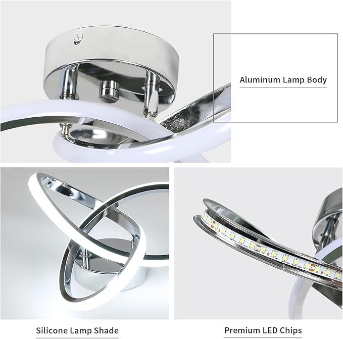 Modern LED Ceiling Light, 22W LED 6500K Cool White Spiral Design Hallway Ceiling Light Fixtures for Corridor Aisle Balcony Kitchen(Silver)