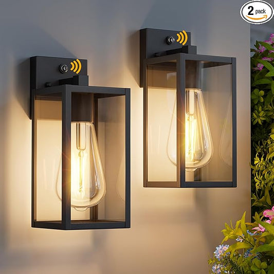 2 Pack 13‘’ Dusk to Dawn Outdoor Wall Light Fixture, Large Front Porch Lights for House, Exterior Wall Sconce, Black Waterproof Lantern Lamp,Outside Coach Light for Garage Entryway Yard