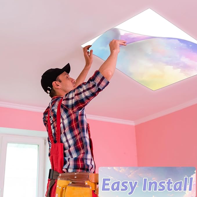 8 Pcs Fluorescent Light Covers with 80 Magnets Decorative for Classroom Ceiling Light 4 x 2 Feet Magnetic Light Covers Filter Easy Install for Office Hospitals & Home Drop Ceiling Supplies(Rainbow )