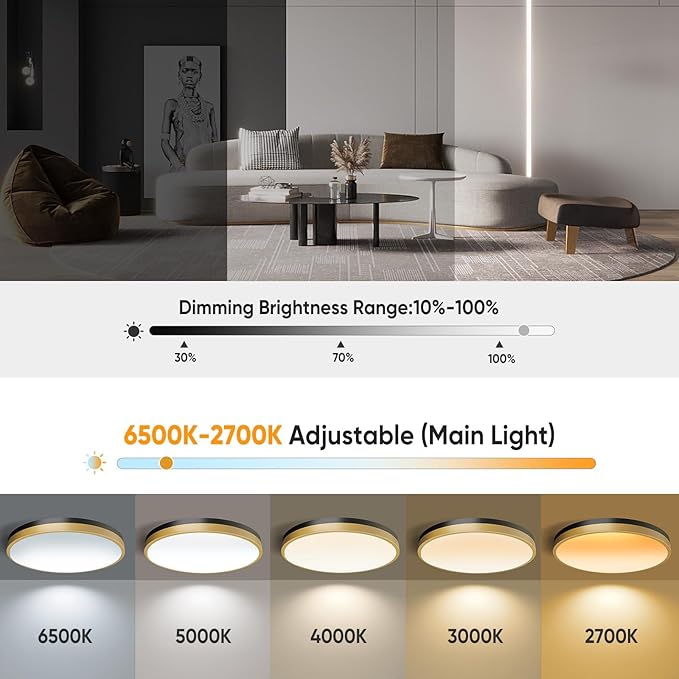Lightania 11 Inch Flush Mount Ceiling Light with Remote Control & Night Light, 5CCT Dimmable Ceiling Light Fixture, 20W 2000LM 2700K-6500K Adjustable LED Ceiling Lights for Bedroom Kitchen Living Room