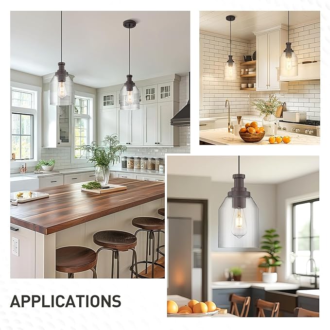 zeyu 1-Light Pendant Light Fixtures for Kitchen Bedroom, Farmhouse Hanging Pendant Light, Clear Glass Shade, Oil Rubbed Bronze Finish, ZG33M1L-L ORB