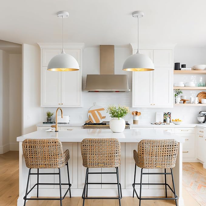 White Pendant Light 2 Pack, 11.8" Farmhouse Pendant Lights Adjustable Height, Modern Pendant Lighting for Kitchen Island Dining Room Bedroom