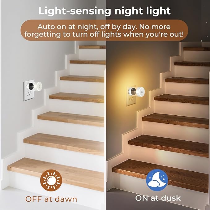 TSEXES 2 Pack LED Night Light Plug into Wall 3000K/4000k/5000K Adjustable Color Temperature Night Light,Touch Control Nightlight Dimmable,Built in Dusk to Dawn Sensor for Bathroom Hallway Kitchen