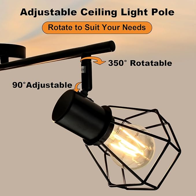 LTBLIGHT LED Track Lighting Kit, 2-Light Directional Ceiling Light Fixture, Black Metal Wire Cage Spotlight Fitting for Bedroom, Art Wall, Study Room, E26 Base, Bulbs Not Included