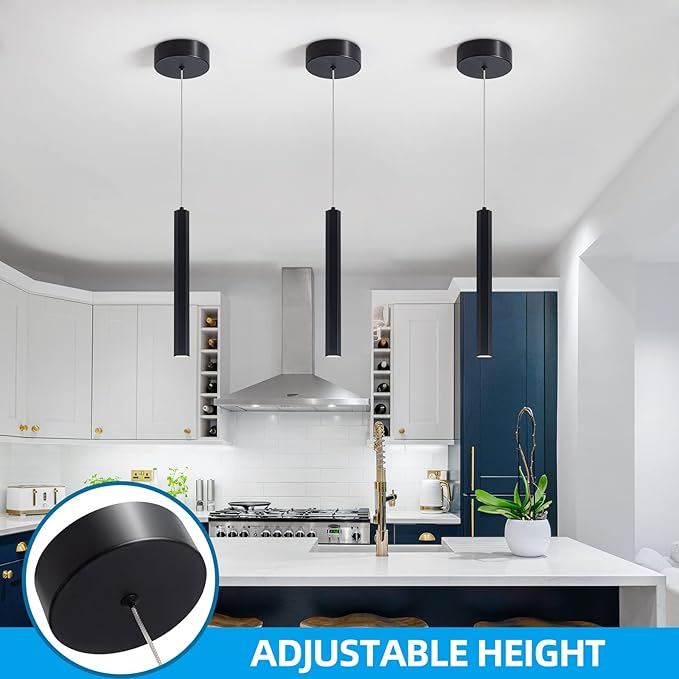 3 Color Changeable Pendant Light,18W Kitchen Island Pendant Lights, 3 Pack Modern Black Mini LED Lighting Fixtures with Clear Bubble Shades for Bathroom Dining Room Living Room