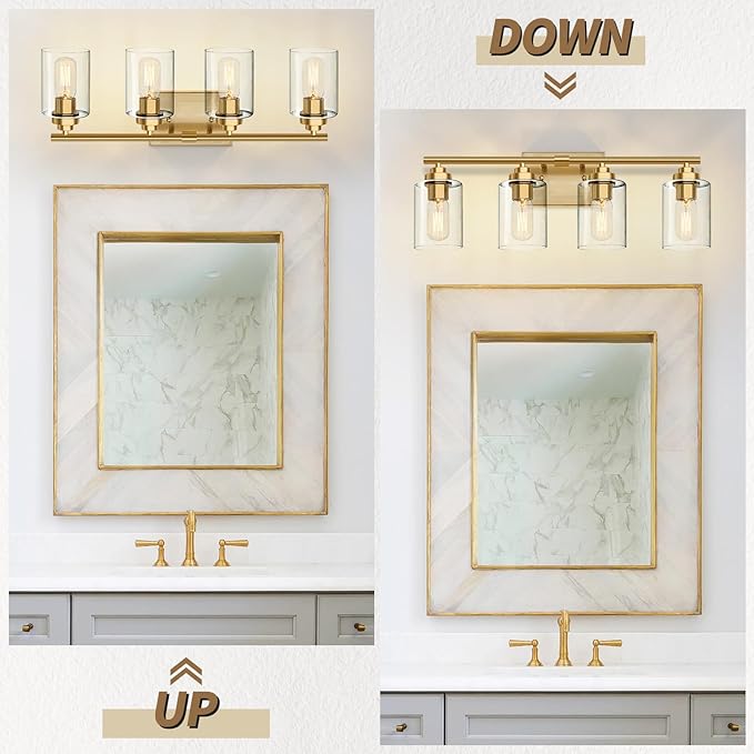SKEJAO Bathroom Vanity Light Over Mirror,Bathroom Light Fixture Wall Sconce Lighting for Bedroom,Living Room (Gold, 4-Light)
