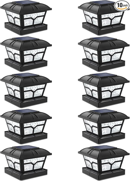 SIEDiNLAR Solar Post Cap Lights Outdoor 2 Color Modes 8 LEDs for 4x4 5x5 6x6 Wooden Vinyl Posts Fence Patio Deck Decoration Warm White & Cool White Lighting Black (10 Pack)