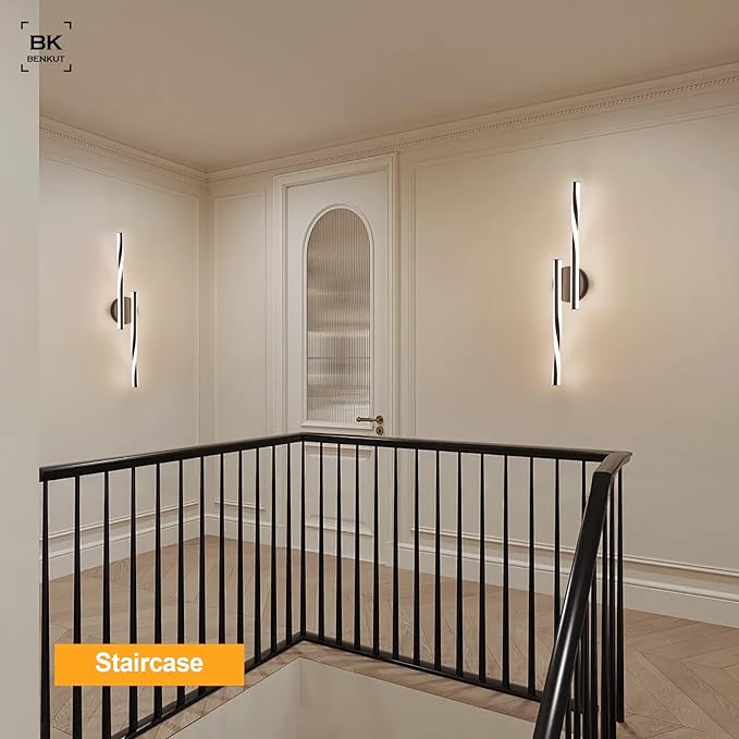 Benkut Modern LED Vanity Light Bathroom Black Wall Sconce with Remote Control Modern Bathroom Wall Lighting Fixtures Over Mirror for Bedroom Bedside, Dining Living Room, Hallway (30Inch 3000K-6500K)