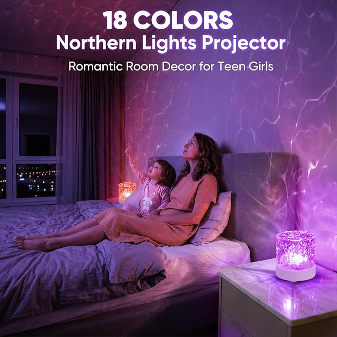 YXQUA Northern Lights Ocean Wave Projector Light, Galaxy Light Projector, 16 Colors Gradual Rotating Water Ripple Ambient Light Non-Wood, Aurora Projector for Sleeping, Home Theater, Party (Plug in)