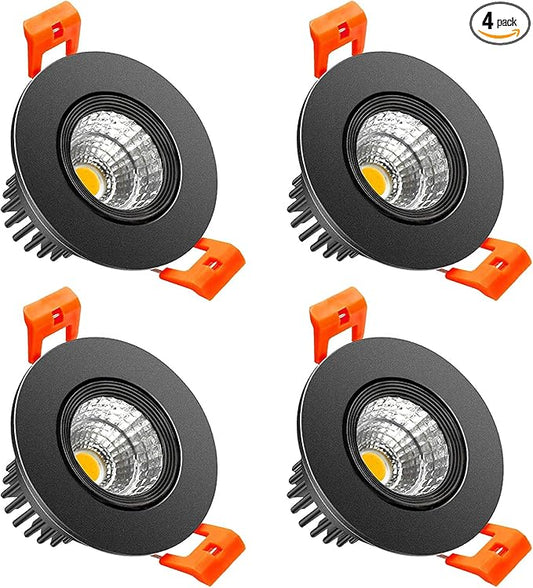 LightingWill 2inch LED Dimmable Downlight, 3W COB Recessed Ceiling Light, Ultra Warm White 2700K, CRI80, 25W Halogen Bulbs Equivalent, Black (4Pack)