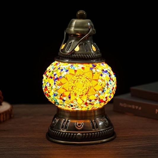 Upgraded Rechargeable Turkish Mosaic Lamp - Handmade Moroccan-Style Camping Light with 1800mah Battery, USB Power Bank, Touch Switch & 3 Brightness Levels, 10.5cm Lampshade Sizes