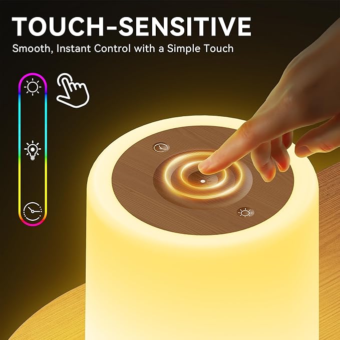 Auxmir Night Light for Kids Baby, Dimmable Touch Lamp for Nursery, 11 RGB Colors 5 Brightness, Portable Rechargeable Table Lamp for Nightstand, Kids Night Light for Bedroom Living Room, Brown-2 Pack
