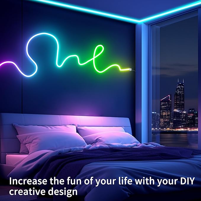 segrass 66FT Neon LED Rope Lights IP65 Waterproof LED Lights for Bedroom Flexible LED Light Strip with Remote/APP Control RGB Lighting Strip for Indoors Outdoors Bedroom Room Home Décor