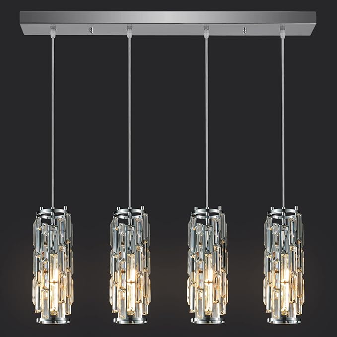 LMQNINE 4 Light Chrome Pendant Lighting Modern Pendant Light, Mini Crystal Chandeliers,Adjustable Pendant Light Fixture for Kitchen Island Dinning Room Bedroom(Chrome 4-Light)