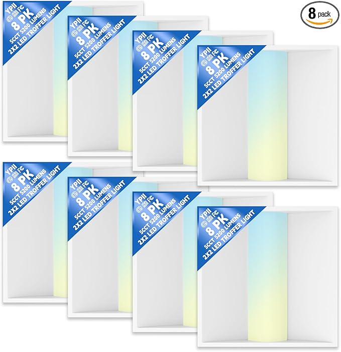 8Pack 2x2 FT LED Center Basket Troffer Light, 5CCT Color Tunable 3000/3500/4000/5000/6500K, Watt Adjustable 40W/35/30/25/20W, 0-10V Dimmable Drop Ceiling Lights, 120-277V-ETL&DLC Qualified