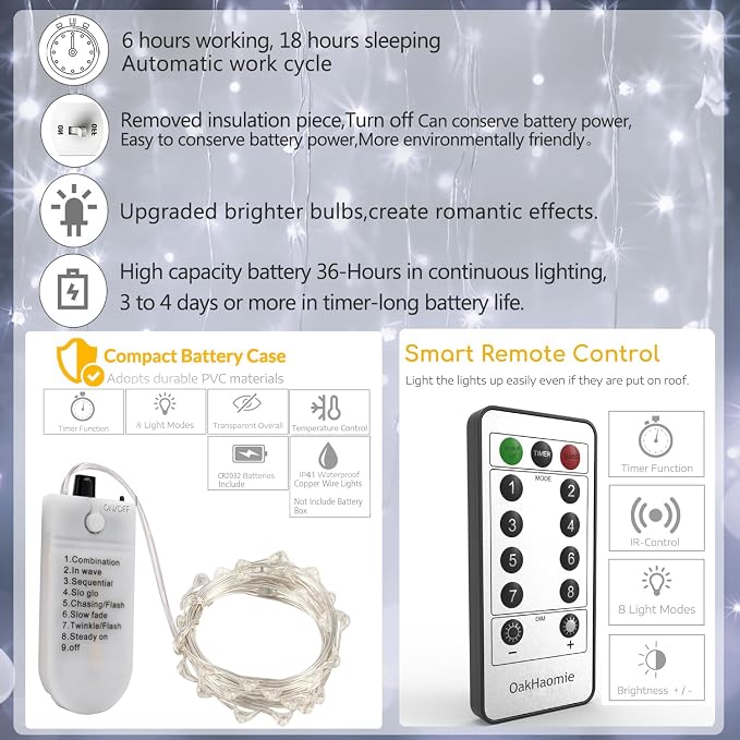 6 Pack Fairy Lights Battery Operated Mini String Lights with Timer 2PCS Remote - 6.5ft 20LED Cool White Firefly Light Waterproof Silver Wire Twinkle Light DIY Mason Jar Wedding Party Christmas Decor
