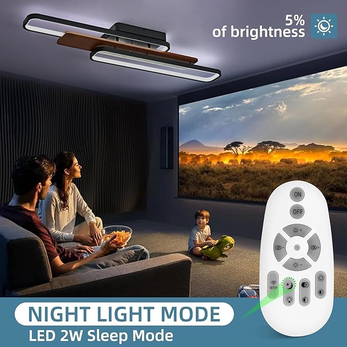 39.4" Modern LED Flush Mount Ceiling Light Dimmable Wood Ceiling Lights Chandeliers, 80W Long Close to Ceiling Lamp 3000K–6500K Linear Lighting Fixtures for Living Room Bedroom Kitchen