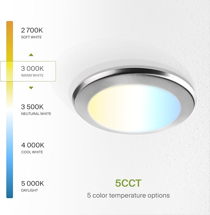 ASD 6 Pack LED Disk Lights 6 Inch, 15W 5CCT 2700K-5000K 1245LM CRI90+, Dimmable Flush Mount Ceiling Light Fixture, Low Profile Surface Mount Disc Lights, Junction Box or Recessed Can Install, UL