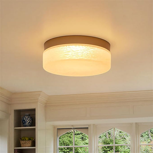 EDISLIVE Cloudy Glass LED Flush Mount Ceiling Light, 5-Step Tunable White, 11.4 Inch Modern Round Gold Ceiling Light for Bedroom, Hallway, Living Room