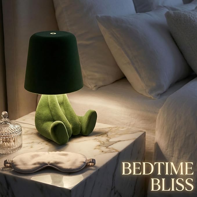 Bedside Touch Control Table Lamp, Golden Decor Thinker Statue LED Table Lamp with USB Port, 3 Way Dimmable Modern Night Light Nightstand Lamp for Home Living Room Office Shelf Decor (Green-B)
