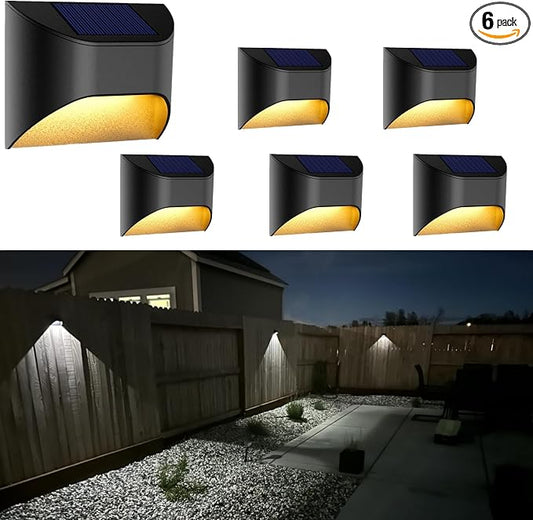 Solar Fence Lights，Deck｜Step ｜Stair Lights，Warm White/Daylight/Cool White Options for Yard Garden Sidewalk Pathway, Waterproof（6-Pack）