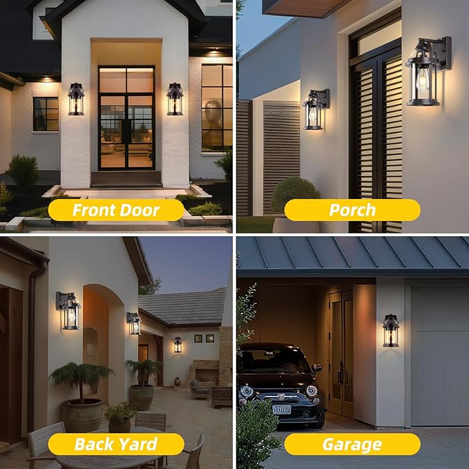 OKELI Dusk to Dawn Outdoor Wall Lights, Waterproof Lighting Fixtures Rustic Farmhouse Wall Lanterns with Clear Glass Shades Anti-Rust Outside Lights for Garage Patio Porch(Brown, 2 Pack)