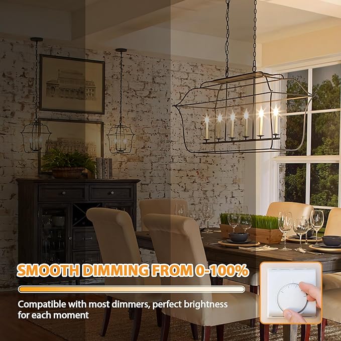 GoBright Dimmable E12 LED Candelabra Bulb 40W Equivalent, 460LM Soft Warm White 2700K Candle Light With Vintage Flame Tip, 4W CA10 Clear Glass for Chandelier, Pendant, 6-Pack