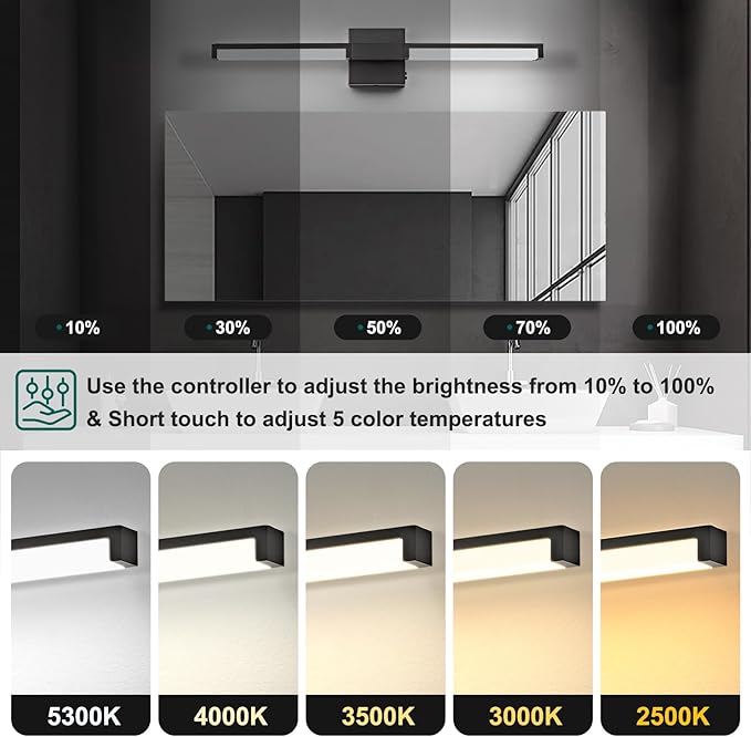 OKELI Modern Bathroom Light Fixtures Over Mirror, 24 Inch Matte Black Vanity Light Bar for Bathroom, 12W 5CCT Diammable Wall Light
