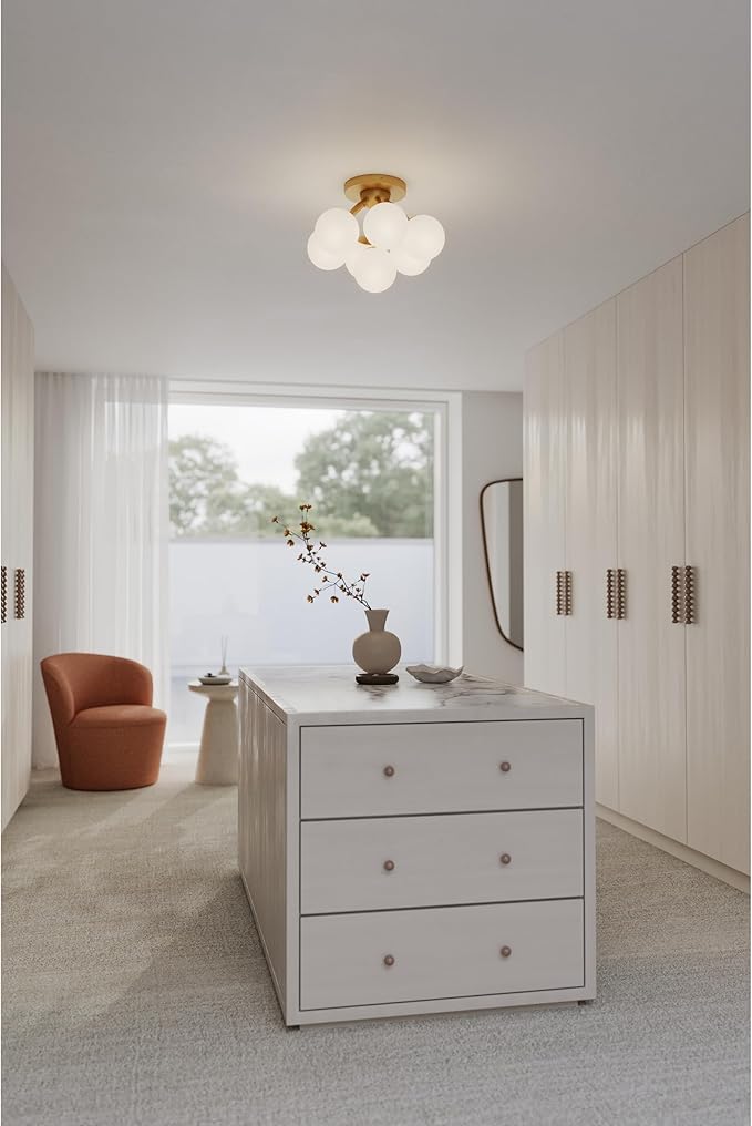 Minka-Lavery Lunara 18.25" 7-Light Semi-Flush Mount - Legacy Brass with Opal Glass (Bulb Not Included)