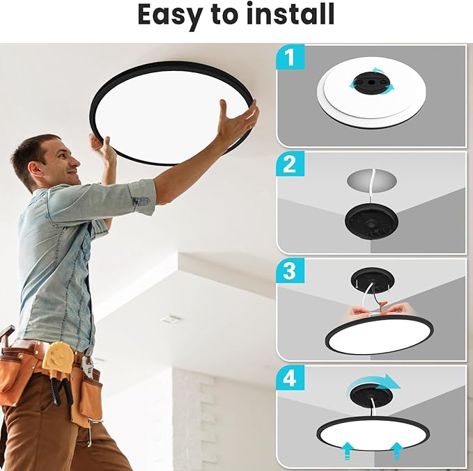 libtit 16.5 Inch Black Flush Mount Ceiling Light, 3Pack 4200LM 36W Large & Bright Ceiling Lighting Fixture, 3000K/4500K/6000K Thin Round Flat LED Ceiling Lights for Bedroom, Kitchen, Livingroom