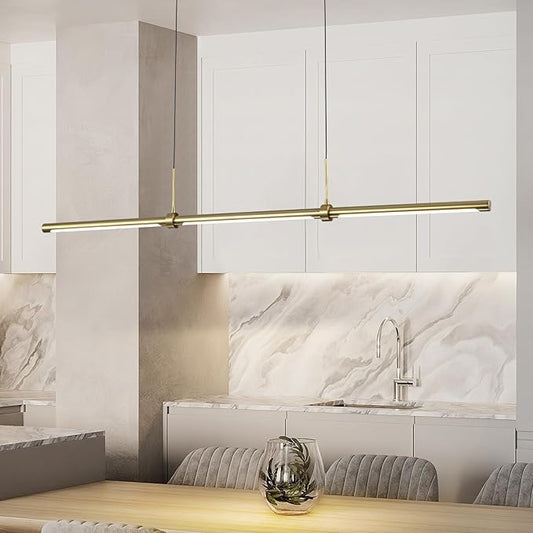 EDISLIVE Modern Linear LED Island Light Dimmable LED Chandelier 47.24 in Adjustable Linear Hanging Light Fixture 3000K 20W Pendant Light for Dinning Room Kitchen，Gold